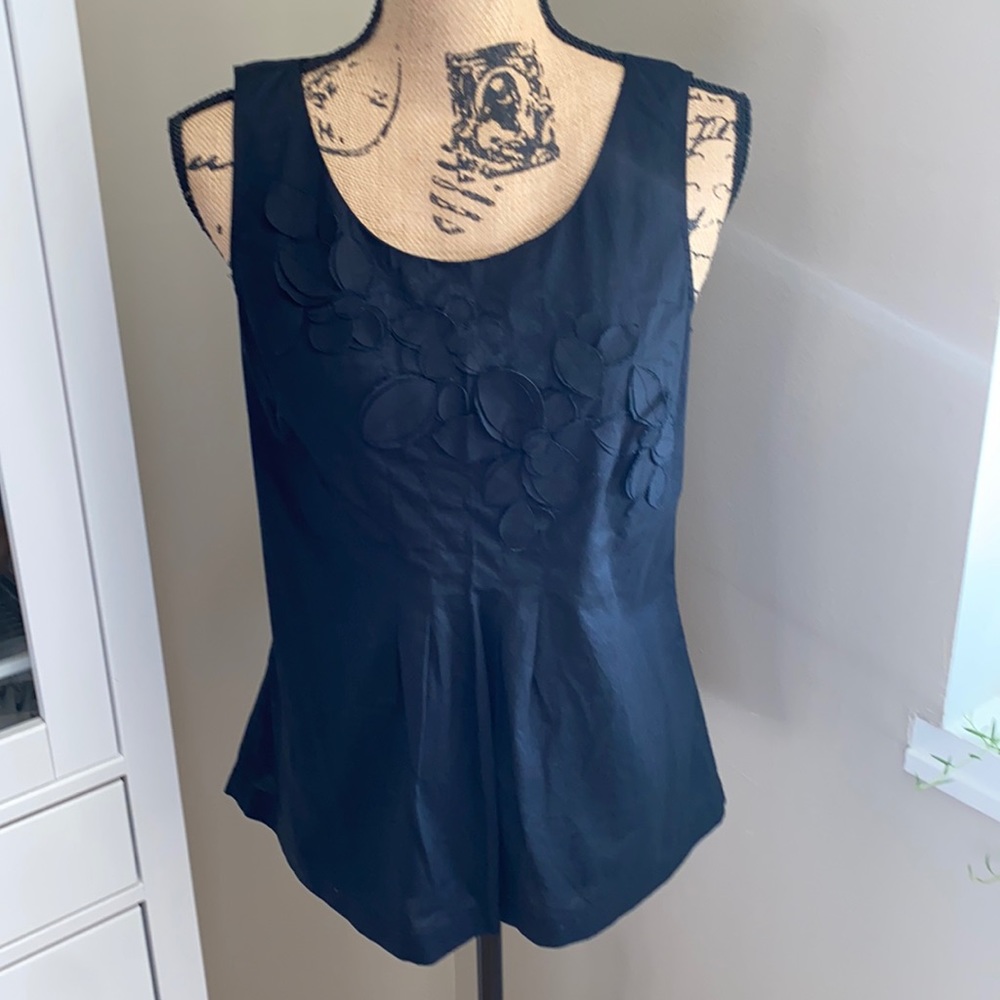 Ann Taylor Black Sleeveless Tank with Petal Appliqué